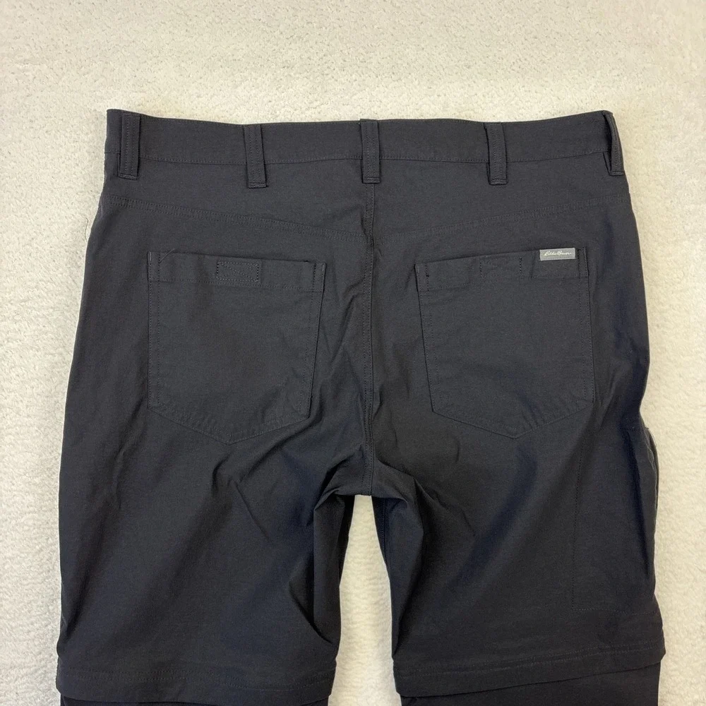 EDDIE BAUER 'Convertible Tech Pants' Mens 38/30 Black Zip-Off Stretch Hiking EUC